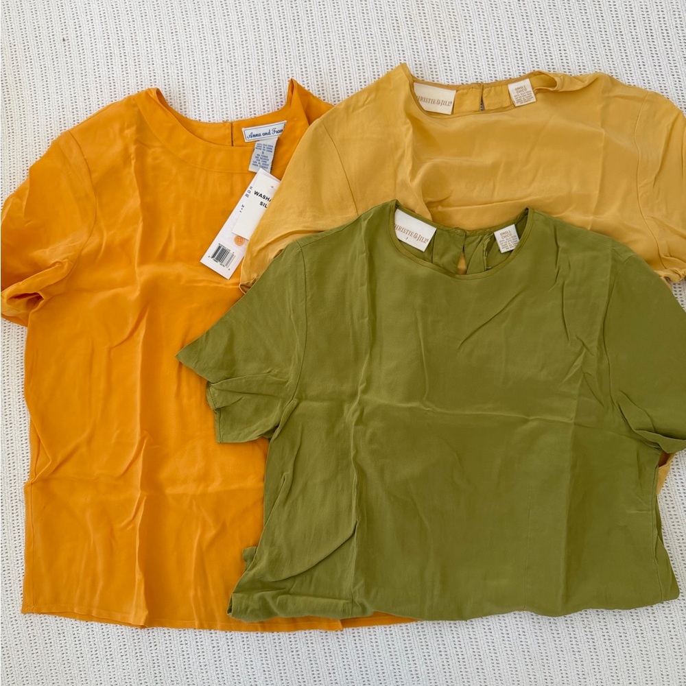 Christie & Jill Chic Short Sleeve Tops - Orange, Green, and Yellow